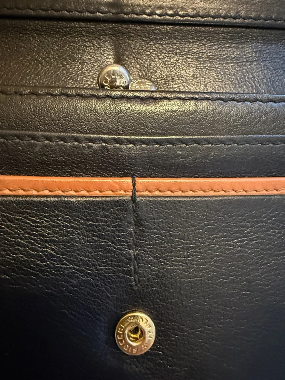 Celine Vintage Black Leather Wallet with Brown Trim and Logo Patch - Picture 6 of 8